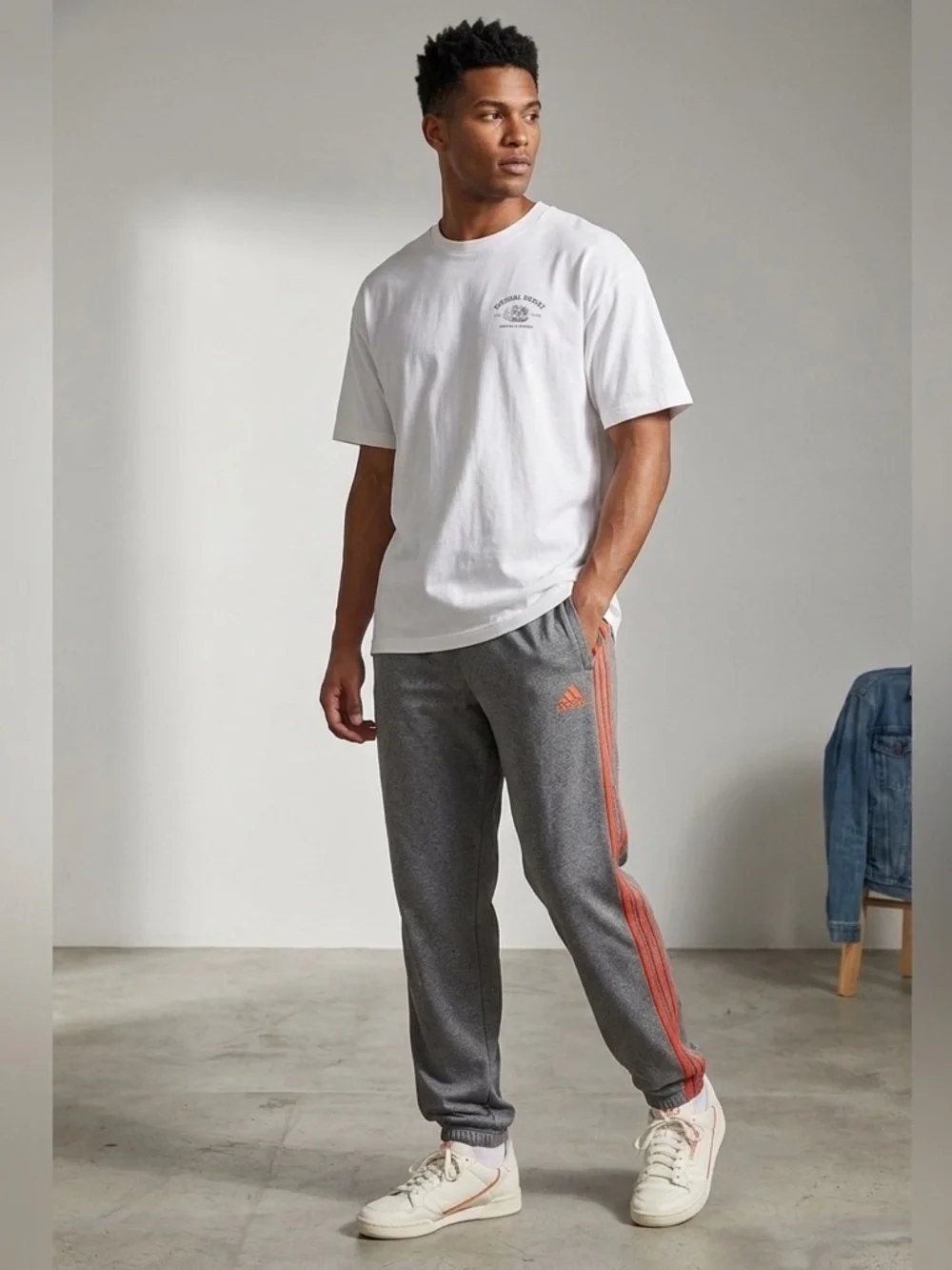 VTG Y2K Adidas Track Pants Grey Orange Stripe Size Large.